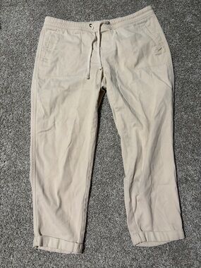 Women's Cropped Drawstring Jeans - Cream